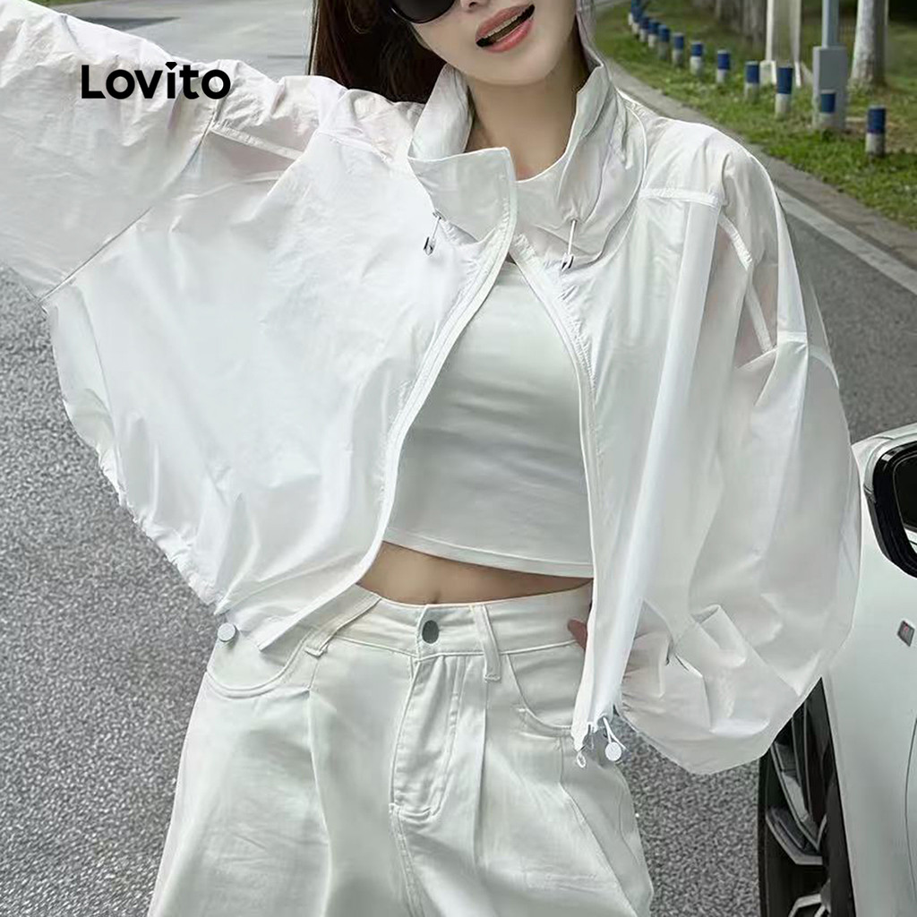 Lovito Jaqueta Casual Feminina Branca para Outono/Inverno LNA148246