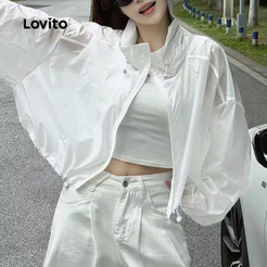 Lovito Jaqueta Casual Feminina Branca para Outono/Inverno LNA148246