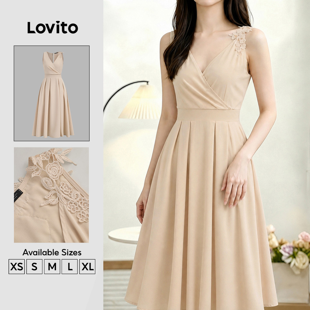 Lovito Vestido Casual com Estampa de Zíper Vestido Caqui para Mulheres primavera/verão DRK8P1D927