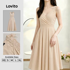 Lovito Vestido Casual com Estampa de Zíper Vestido Caqui para Mulheres primavera/verão DRK8P1D927