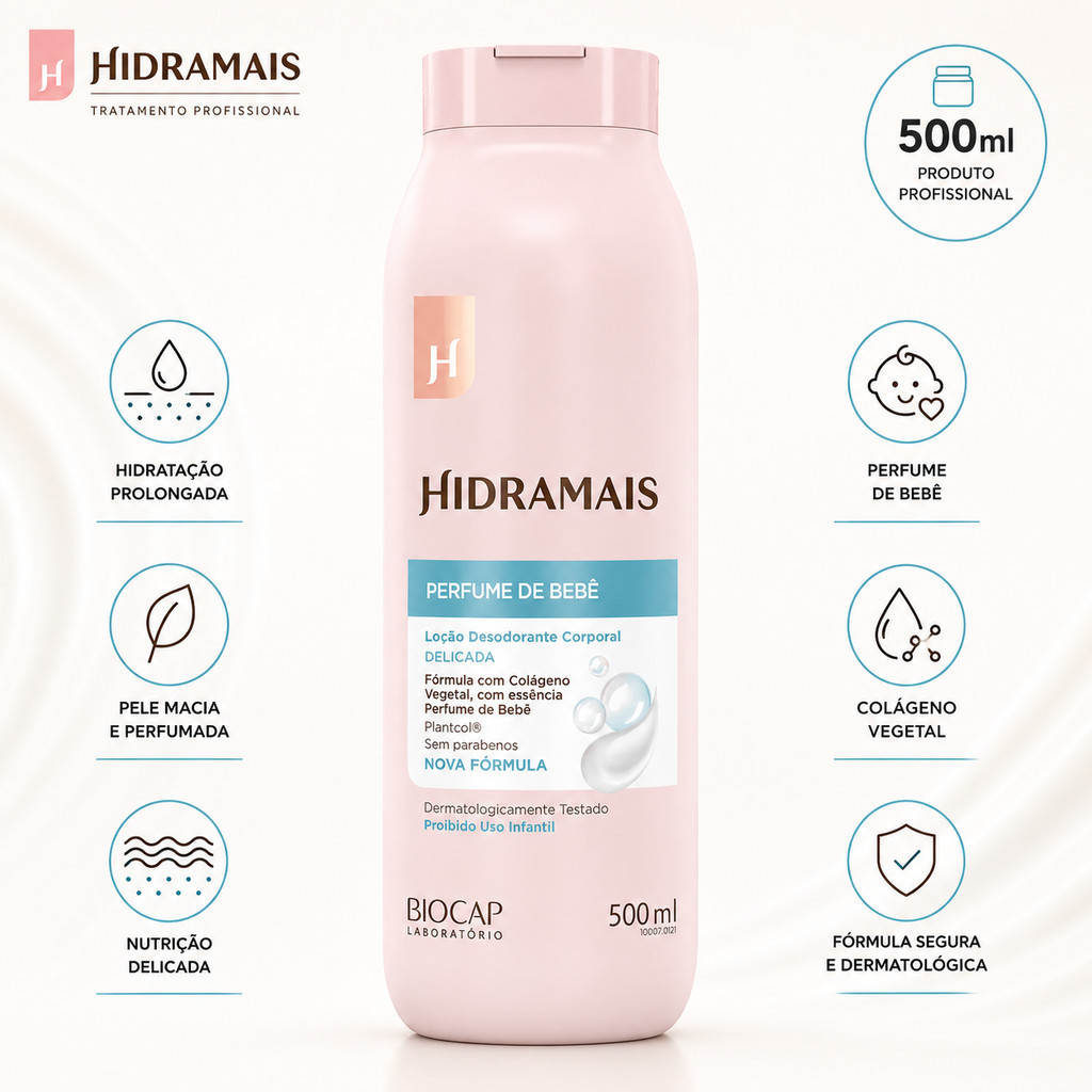 Creme Hidratante Corporal Perfume de Bebê Hidramais 500ml Loção Corporal Pele Macia