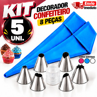Kit Confeitaria 8 Peças Saco de Confeitar com Bicos Inox para Decoração de Bolos e Doces