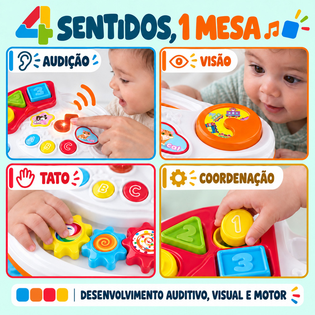 Mesa de Atividades Educacional Infantil 2 em 1 Som Luz Engrenagens Formas de Encaixe Pés Removíveis Kizumba — imagem 2 de 2