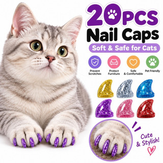 Protetores de Unhas para Gatos, 20 Unidades, Capas de Glitter para Garras, Protetor de Móveis Anti-Riscos para Gatos