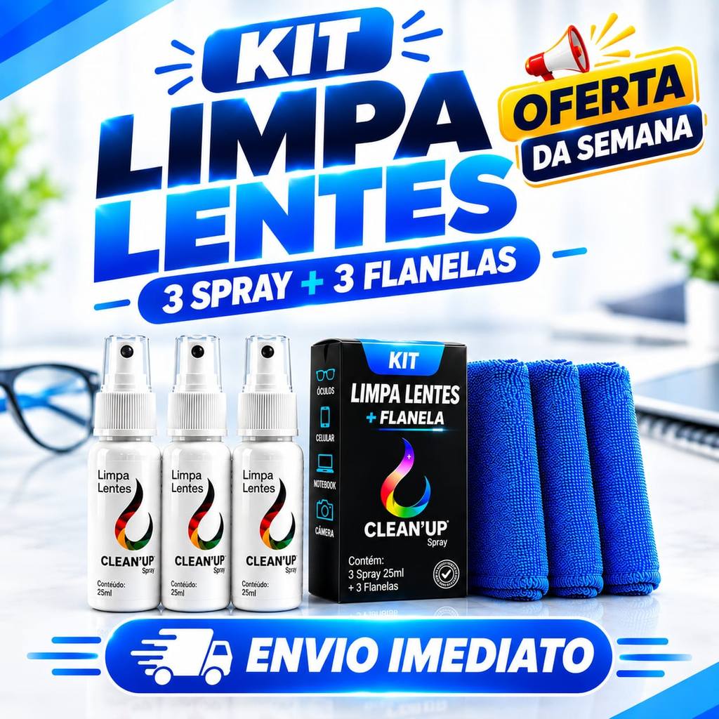Kit Limpa Lentes  Spray +  Flanelas Microfibra para Óculos Celular Notebook Câmera Telas Limpeza Sem Manchas Clean Up
