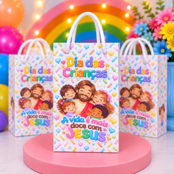 Sacolinha Surpresa Dia das Crianças A vida é Mais Doce Com Jesus Lembrancinha Tamanho P 16x9,5cm