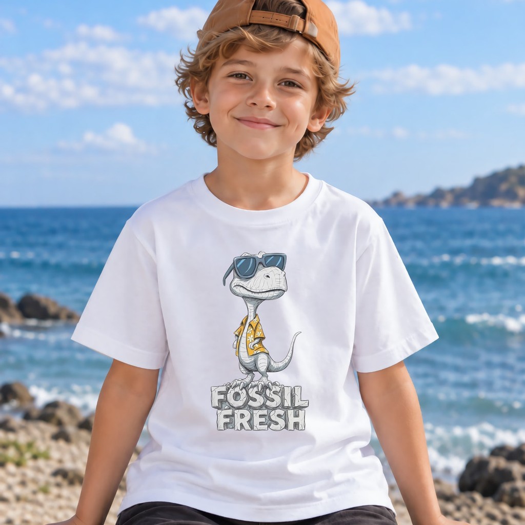 Camiseta Infantil Menino Dinossauro Comédia Estampada Humor Divertida Fossil 100% Algodão Fim de Semana Presente