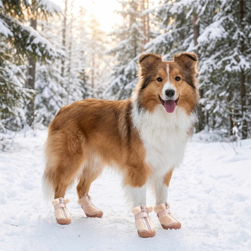4 Pçs/SET Sapatos De Algodão Para Cães , Botas De Neve De Inverno Forradas De Pelúcia Espessadas , Antiderrapantes Com F
