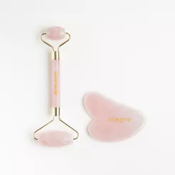 Kit de Massagem Facial de Quartzo Rosa - Quartz Roller & Gua Sha Set
