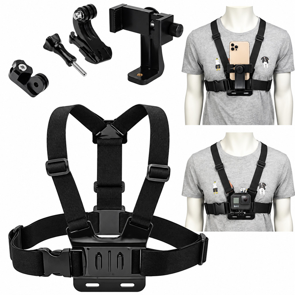 Suporte Peitoral Ajustável para Celular e Câmera de Ação GoPro Moto Bike