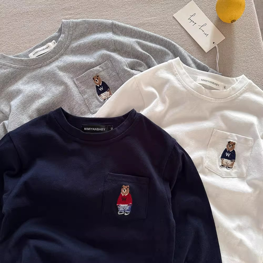 Crianças camiseta de manga comprida 2026 novo estilo primavera outono meninos estilo japonês urso camisa de fundo bebê m
