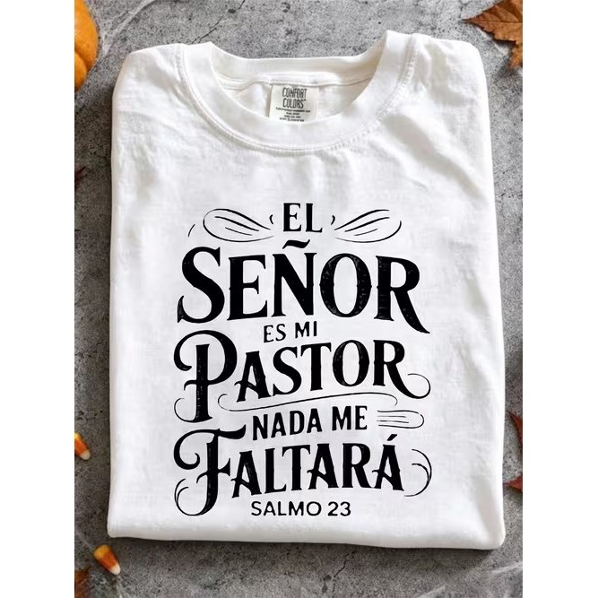 Camiseta Confortável Linda Moderna Estilosa Estampada Salmo 23 Moda Casual Tendência para Uso no Verão
