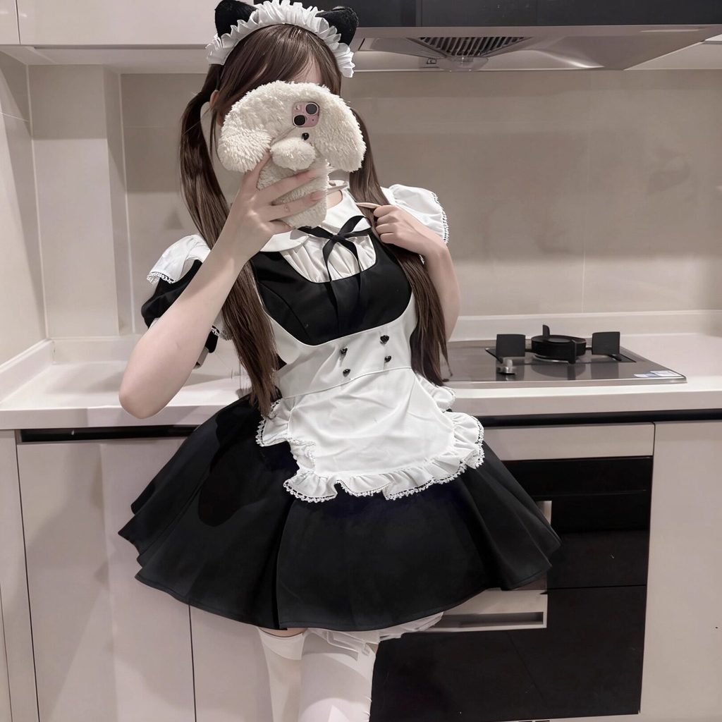 Japonês preto branco clássico vestido de empregada cos bonito macio menina lolita lolita terno vestido de empregada