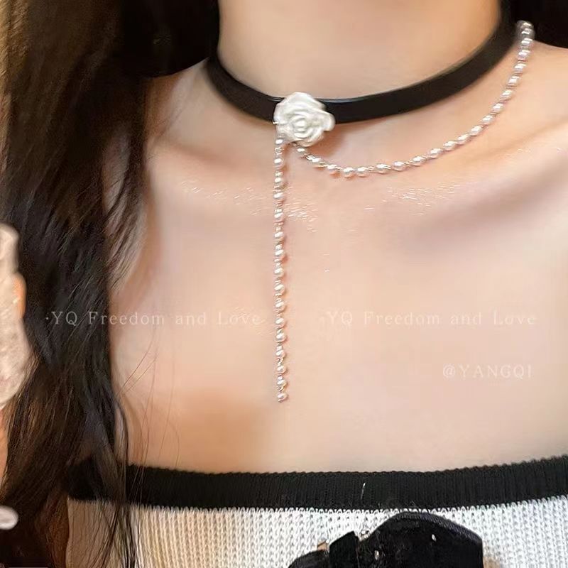 Rosa pérola gargantilha colar preto clavícula corrente nicho Premium colar pequena fragrância colar acessórios feminino