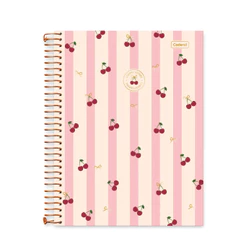 Caderno 10 Matérias Universitário Cherry Lovers 160 Folhas - CADERSIL Capa:Listrado Rosa