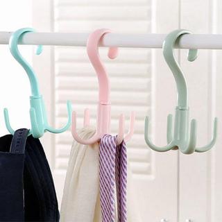 Gancho giratório criativo de quatro garras multifuncional saco de guarda-roupa gancho de plástico sem pregos armazenamen
