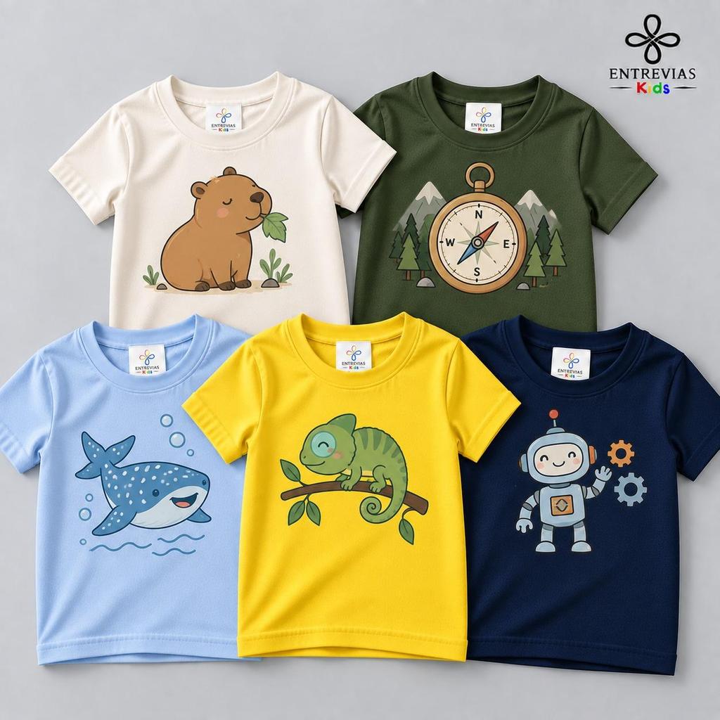 Kit Camiseta Infantil Menino 100% Algodão Estampada Sortida Manga Curta Roupa Infantil Masculina