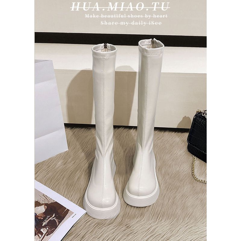 Mas joelho botas pequenas femininas 2026 novo estilo primavera outono branco estilo britânico botas de cavaleiro de cano