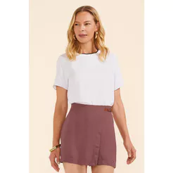 Short Saia Feminino Transpassado Fivela Marialícia Marrom