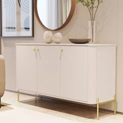Buffet Aparador 3 Portas e Pés em Metal 100% MDF 131cm Tucupí Off White Off White/Dourado