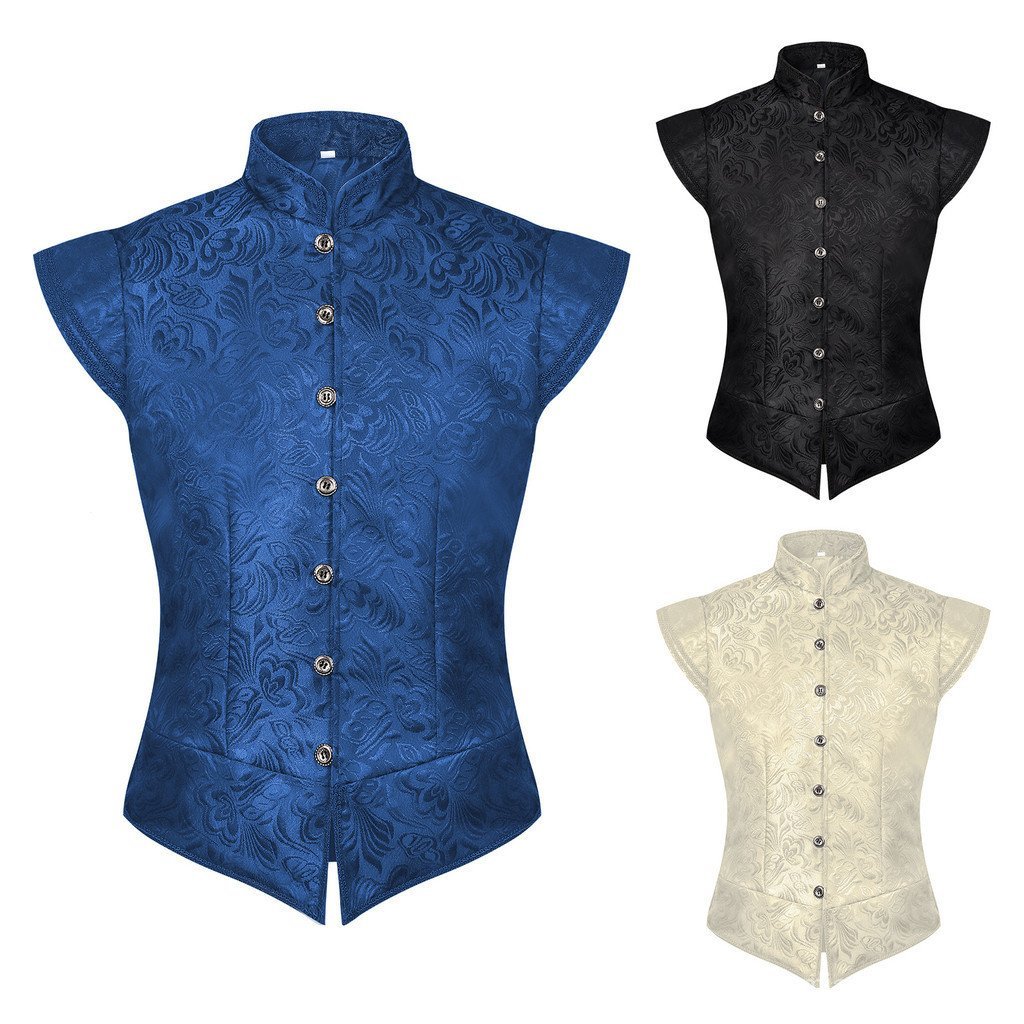 2025 Europeu Americano Halloween Masculino Retro Wear Medil Jacquard Colete Curto Traje De Desempenho COS .