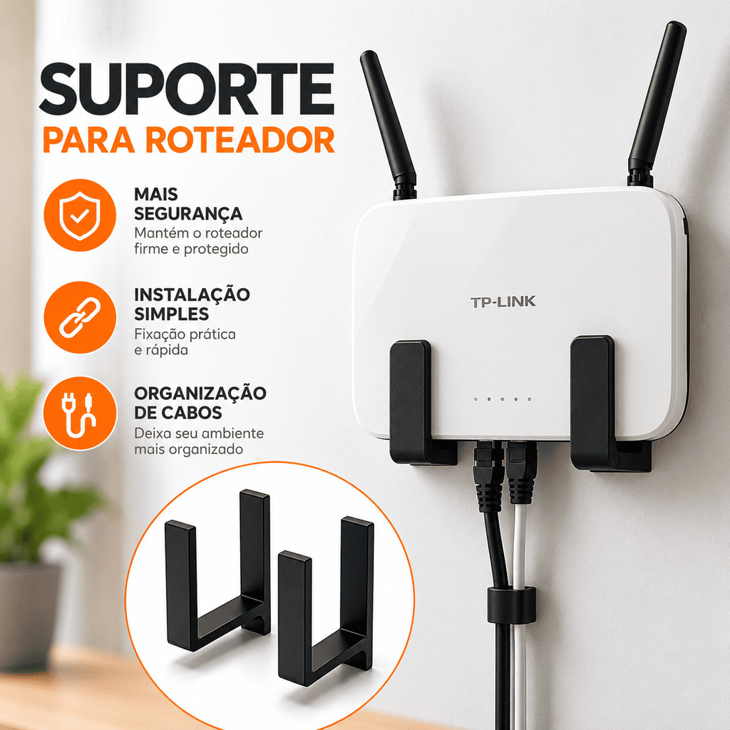 Suporte para Roteador e Modem de Parede Sem Furo Fita 3M Universal Organizador WiFi