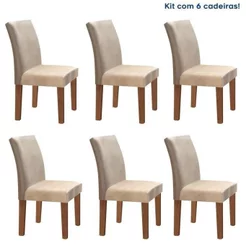 Conjunto 6 Cadeiras para Sala de Jantar Espanha Chocolate/Off White/Boucle Bege