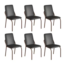 Kit 6 Cadeiras para Sala de Jantar Malibu Preto/Liso/Marrom