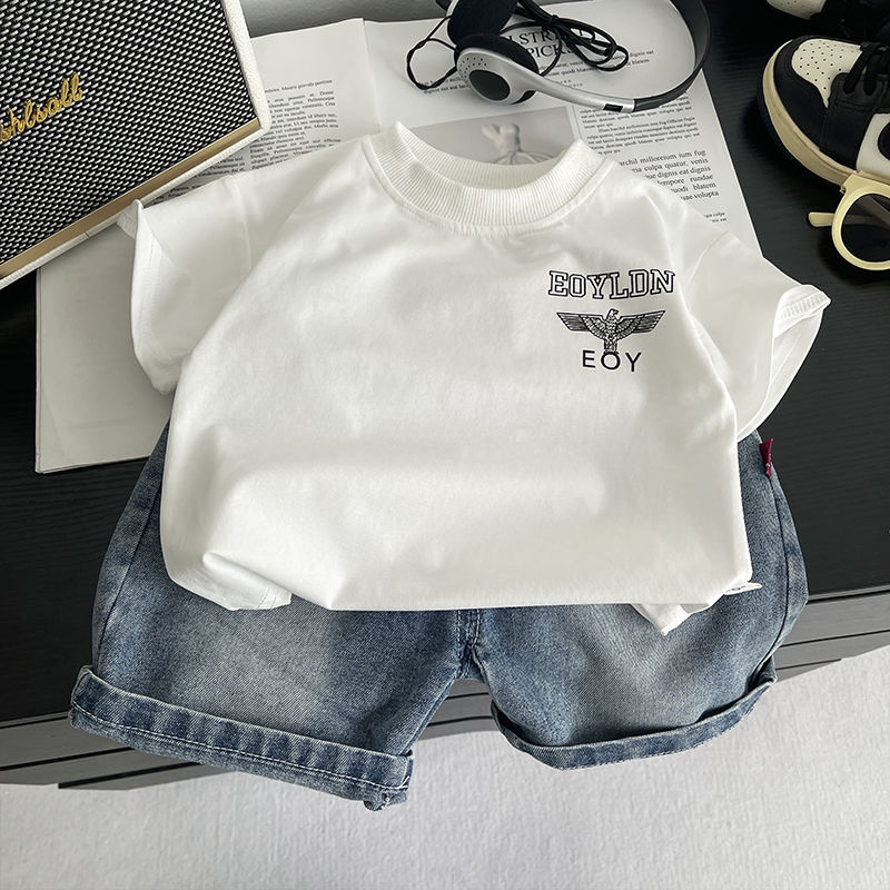 Verão Crianças Meninos Menina Conjuntos De Roupas Dos Desenhos Animados Printe Camiseta Denim Shorts 2 Pçs/Sets Criança 