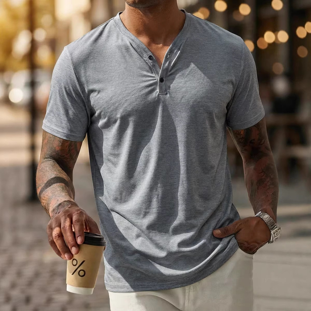 High-End verão novo estilo leve respirável moda com decote em V diário básico lazer ao ar livre esportes camiseta topo