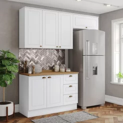 Cozinha Compacta 3 Peças 100% MDF com Tampo Branco HP/Nature Americana Branco HP/Nature