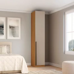 Guarda-roupa Modulado 1 Porta com Prateleiras 3 Gavetas com Cabideiros 45cm 100% MDF Trend Altezza Freijó/Off White