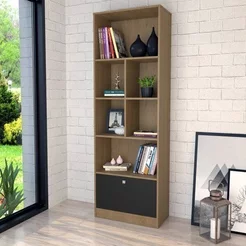Estante para Escritório 6 Nichos 1 Porta Basculante Bali Marrom/Mel/Preto Mel/Preto