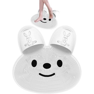 Tapete de limpeza para os pés no chuveiro, almofada de massagem para banho em silicone com formato de coelho, esfregão p