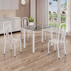 Conjunto de Mesa Tubular com 4 Cadeiras Lívia Branco/Arabesco