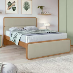 Cama de Casal Cabeceira Estampada Madeira Loop 151cm Amêndoa Clean Sálvia Amêndoa Clean/Salvia