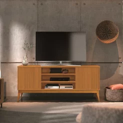 Rack para TV até 65 Polegadas 160cm Pés em Madeira Maciça Titan Marrom Cedro Cedro