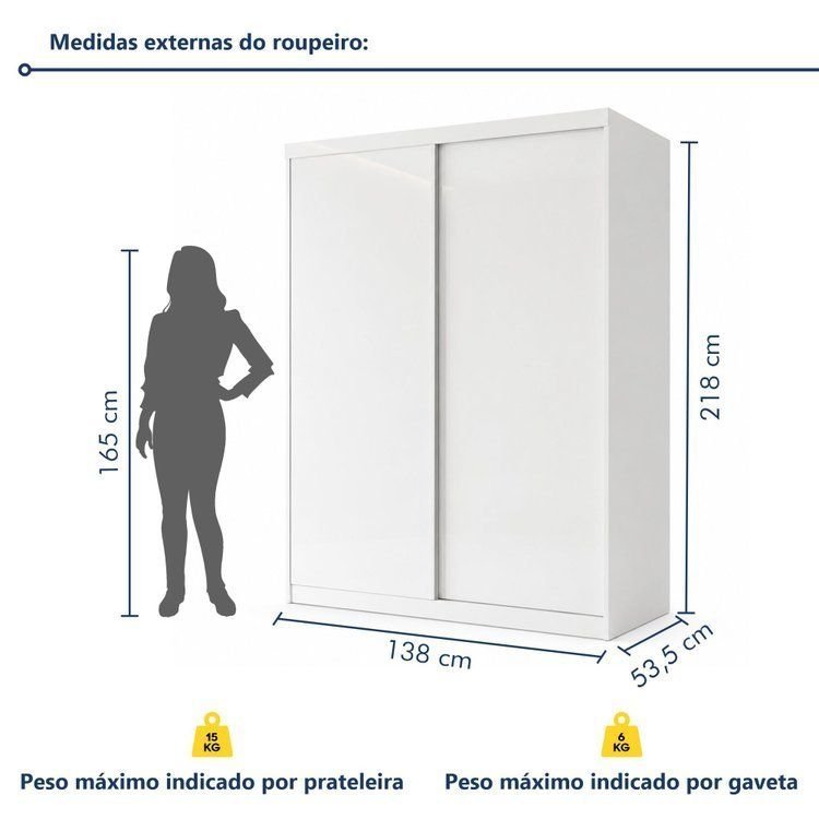Guarda Roupa Solteiro Premium Salvador 138cm 2 Portas 2 Gavetas Yescasa Branco Branco · foto 2