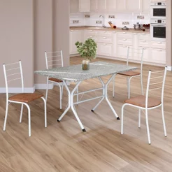 Conjunto Sala de Jantar Mesa Retangular 100x60cm Tampo Granito Topázio 4 Cadeiras Rio Branco/C. Marrom Marrom/Branco