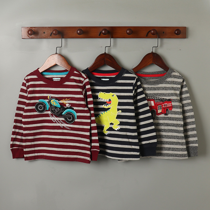 Comércio exterior crianças jovens meninos primavera outono listrado manga comprida camiseta em torno do pescoço camada B