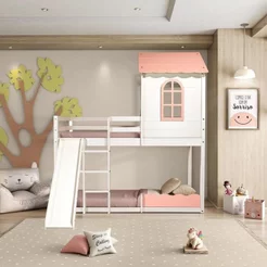 Beliche Montessoriano Club House Sweet com Escorregador Casatema MadeiraOriginals Branco/Rosa Rosa/Branco