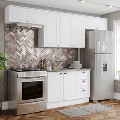 Cozinha Compacta 4 Peças 100% MDF com 2 Aéreos Basculantes Branco HP Americana Branco HP