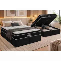 Conjunto Box Baú Queen: Colchão Molas Ortobom SuperPocket Elegant + Base CRC Suede Black(158x198)