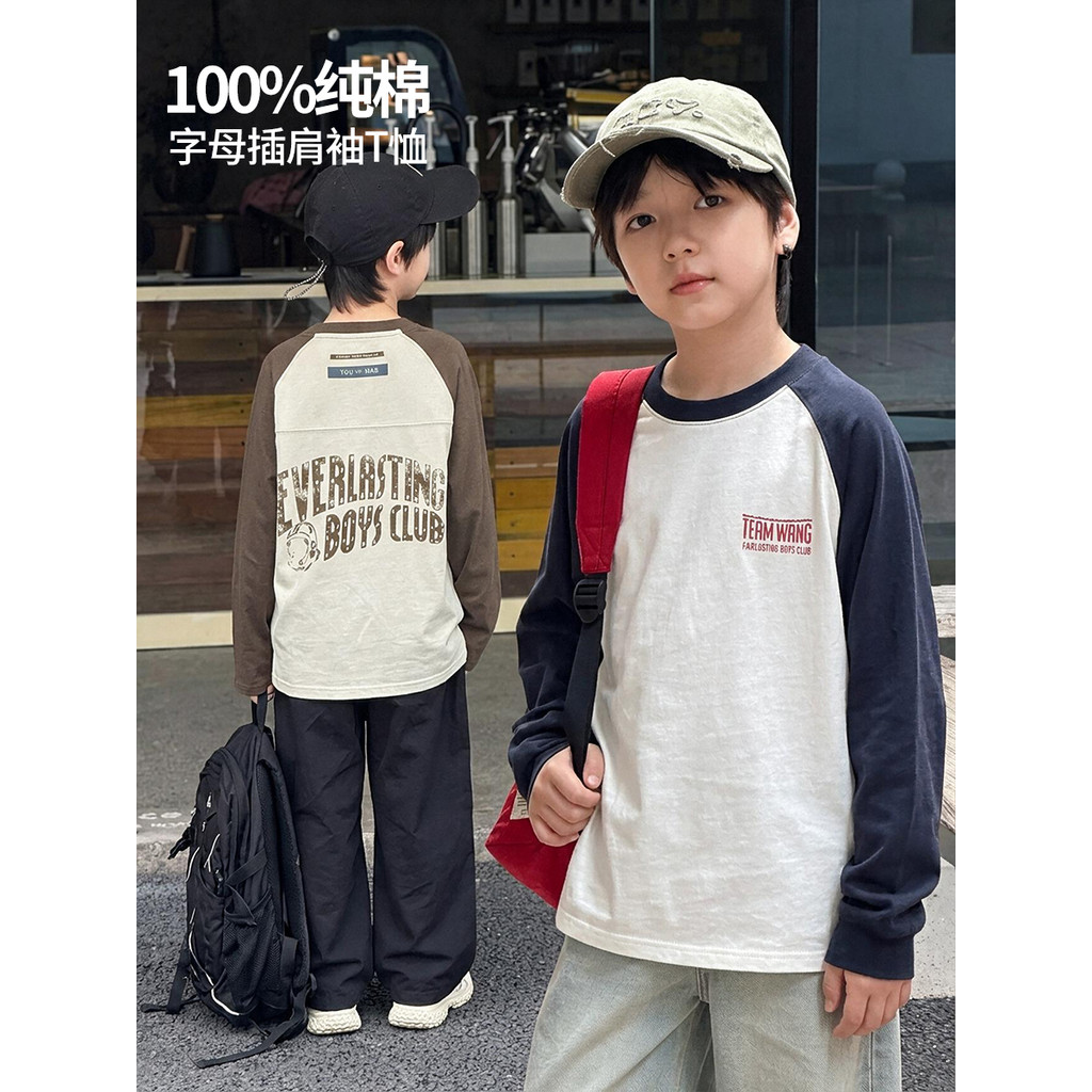 Yima meninos outono camisetas de manga comprida médio grande crianças pele-amigável puro algodão camisas de fundo das cr