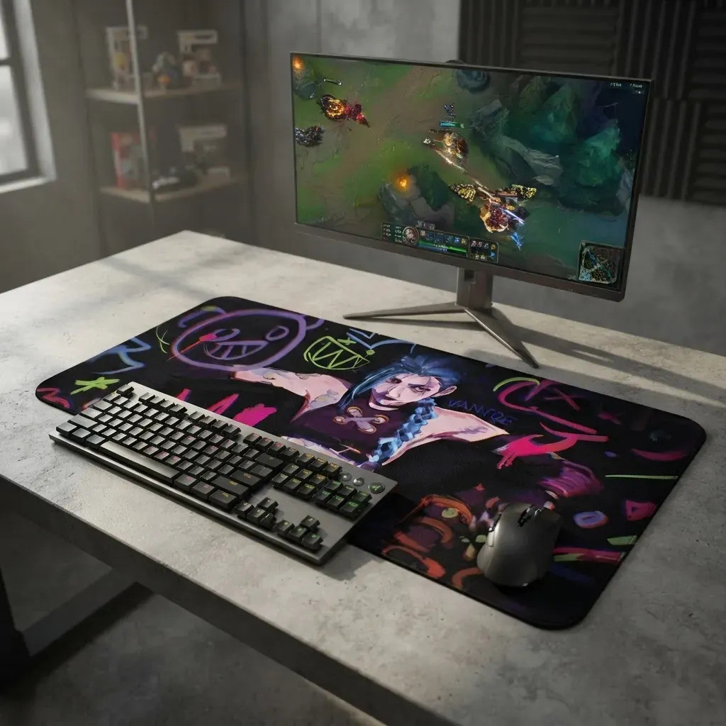 Mousepad Jinx Arcane Gamer Grande 90x40 70x30 Speed Antiderrapante Borda Costurada OP2