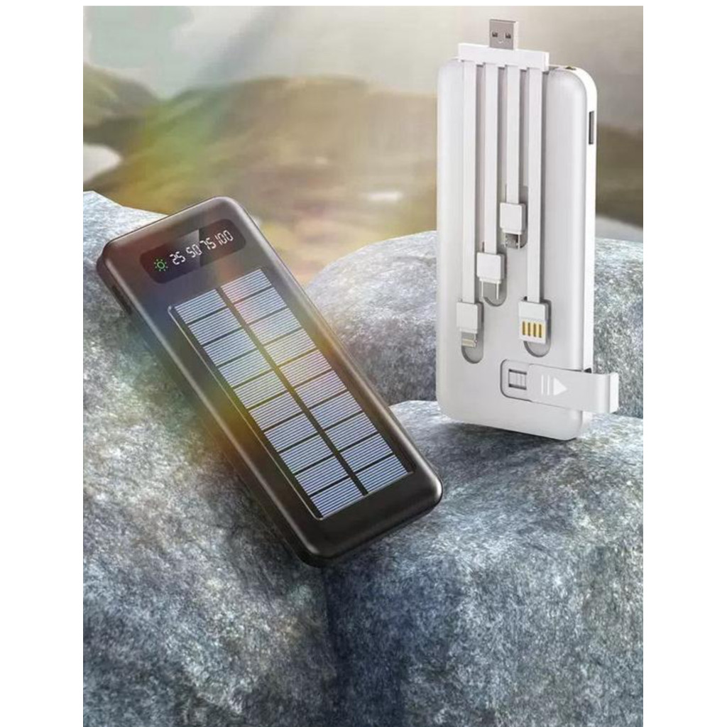 Carregador Portátil Power Bank Solar 10.000mah  Com cabos 5 Em1 LED lanterna em Oferta na Shopee