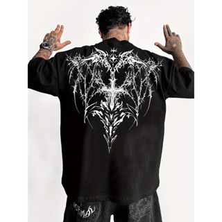 Camiseta Preta Unissex com Padrão de Cruz e Espinhos no Estilo Sombrio Tendência em Oferta na Shopee