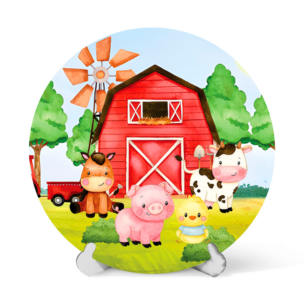 Capa Painel Redondo Mesa Fazendinha Celeiro Sublimado C/ Elástico 50×50Cm em Oferta na Shopee