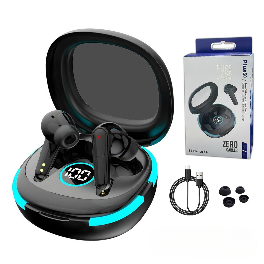 Fone Bluetooth Plus50 Deep Bass com Display LED, Toque Inteligente, USB-C, Bateria 80h e Cancelamento de Ruído
