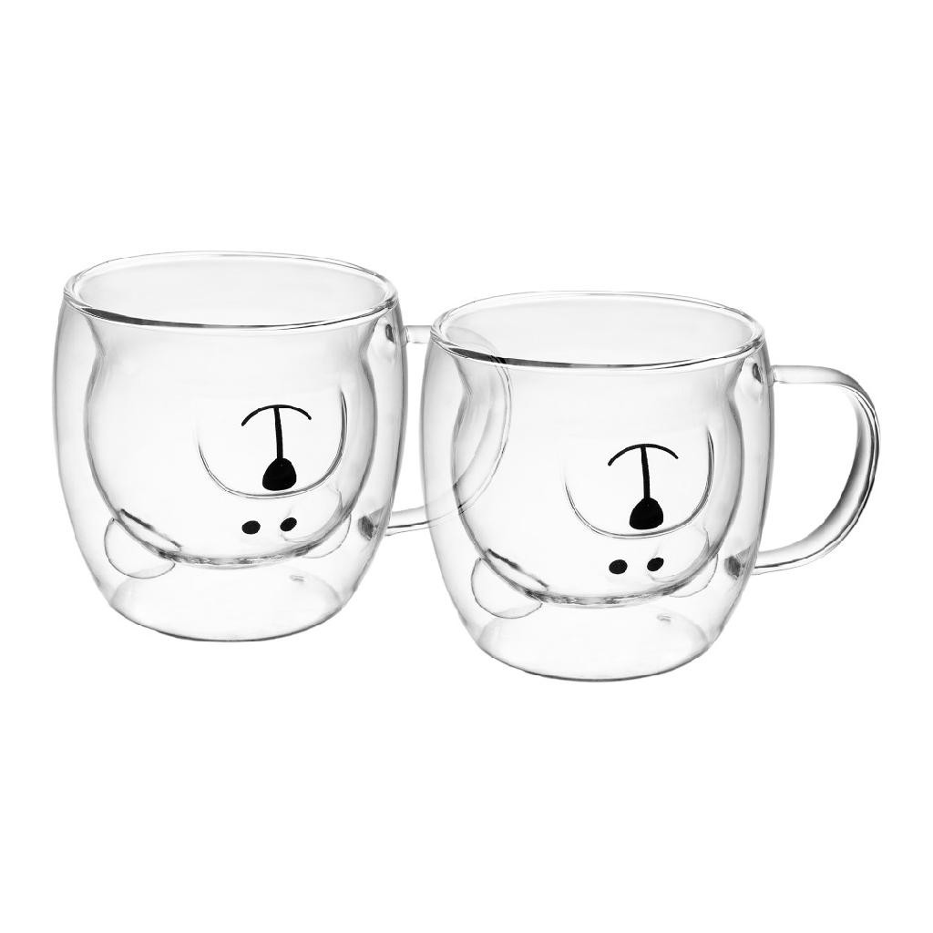 Conjunto 2 Xícaras De Chá 250ml Ursinho Feliz Parede Dupla Café Da Manhã Decoração Mesa Posta